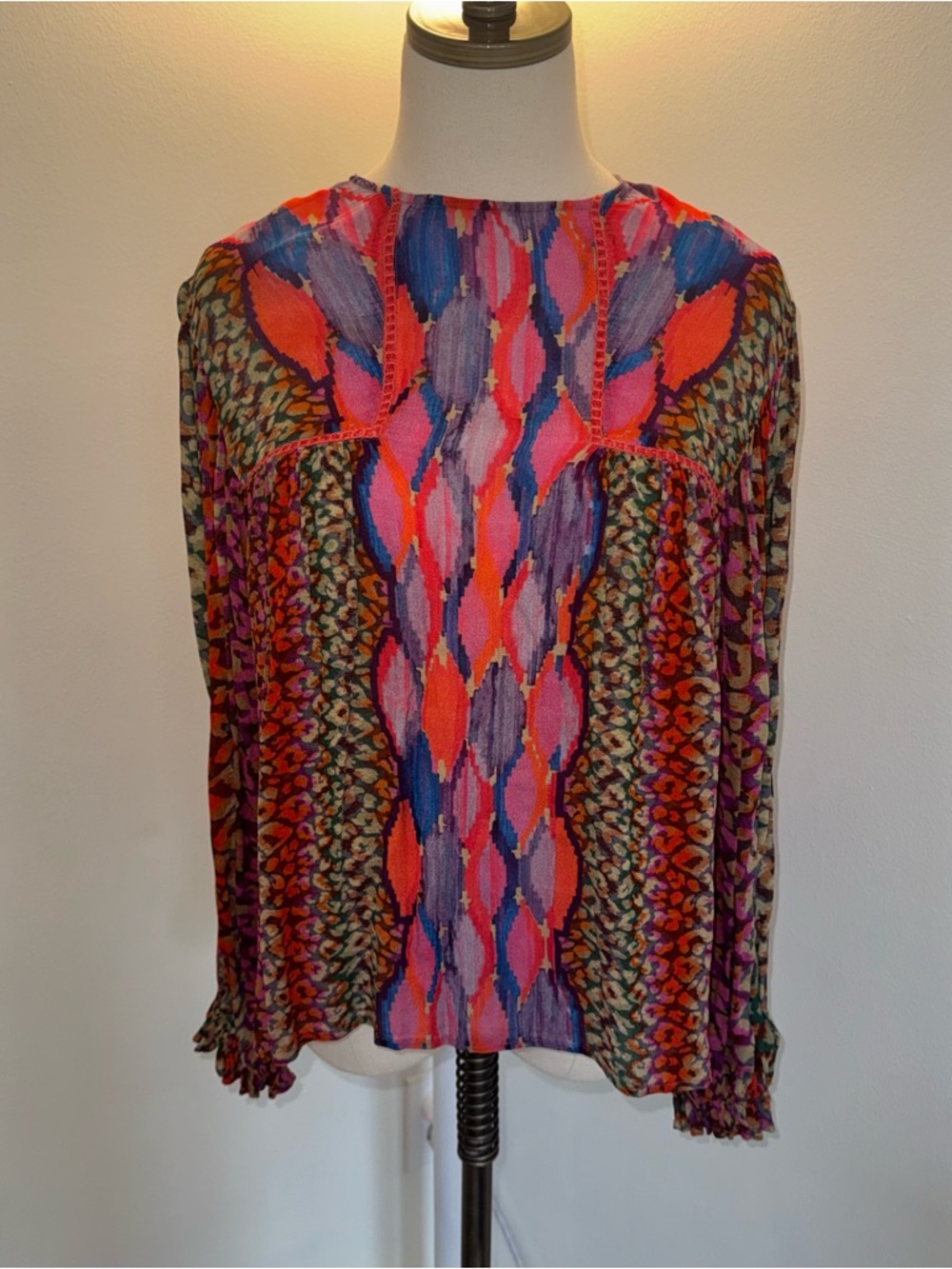 Anthropologie Bl^nk London Women’s XS Miranda Pink Leopard Peasant Blouse Top